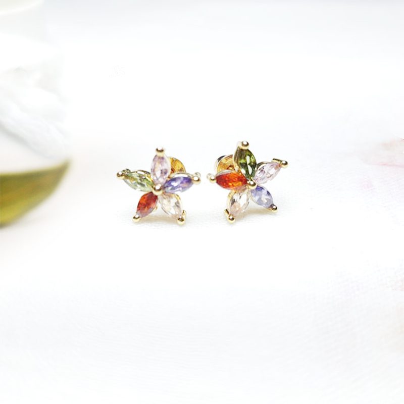 Gold Plated Stylish Small Earrings Multi Colors For Women 1 Gold Plated Stylish Small Earrings Multi Colors For Women