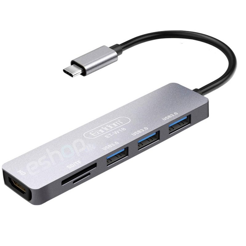 Earldom W18 Type C To 3*USB + HDMI+3D/TF Port Hub 2 Earldom W18 Type C To 3*USB + HDMI+3D/TF Port Hub - Image 2