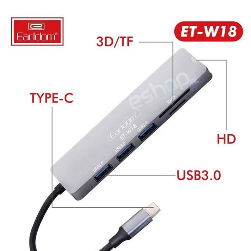Earldom W18 Type C To 3*USB + HDMI+3D/TF Port Hub 1 Earldom W18 Type C To 3*USB + HDMI+3D/TF Port Hub